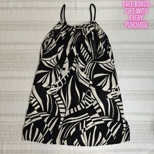 Tahari Black Beige Tropical Linen Dress w/ Pockets & Shell Detail Size M NWT